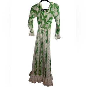 Vintage Green floral lacy  maxi beach dress, Sz sm-m